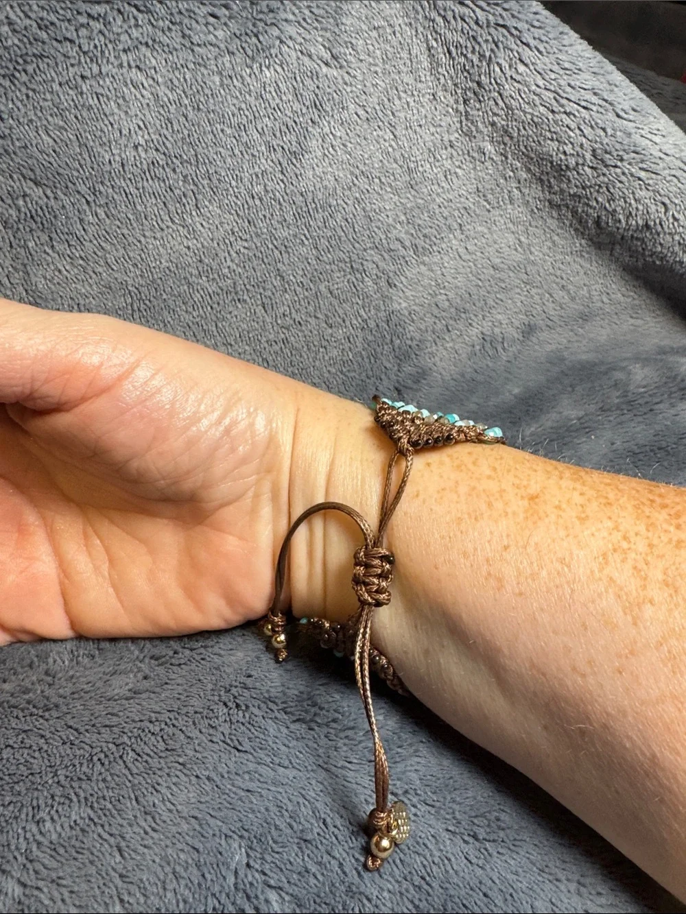 Turquoise Beaded Multi-Strand Wrap Bracelet, Slip Knot Close